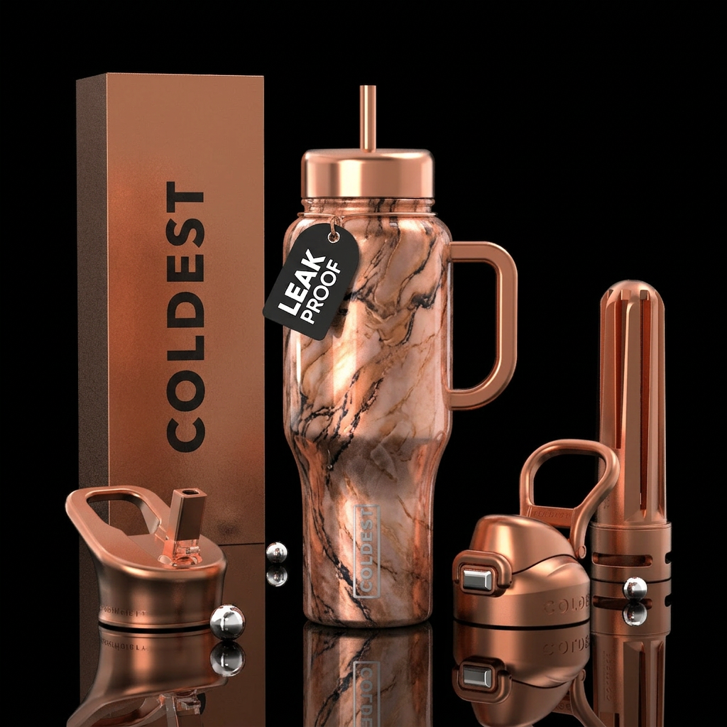 Copper marble,glossy, trompe-l'œil, water bottle design
