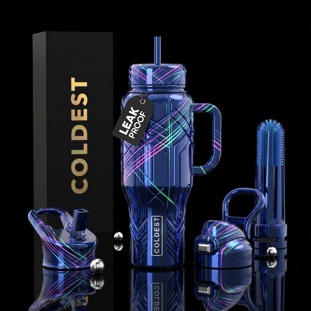 Lasers,glossy, trompe-l'œil, water bottle design