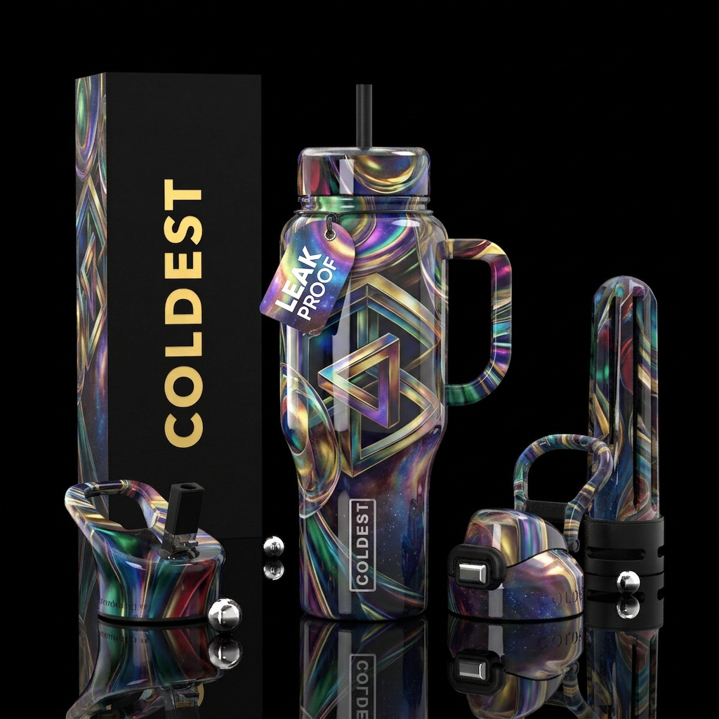 Enigmatic, glossy, trompe-l'œil water bottle design