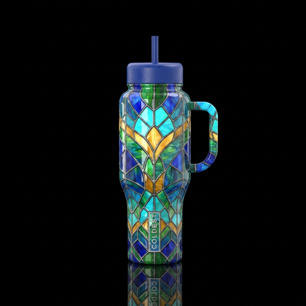 Enigmatic, glossy, trompe-l'œil, Tiffany lamp insp... water bottle design