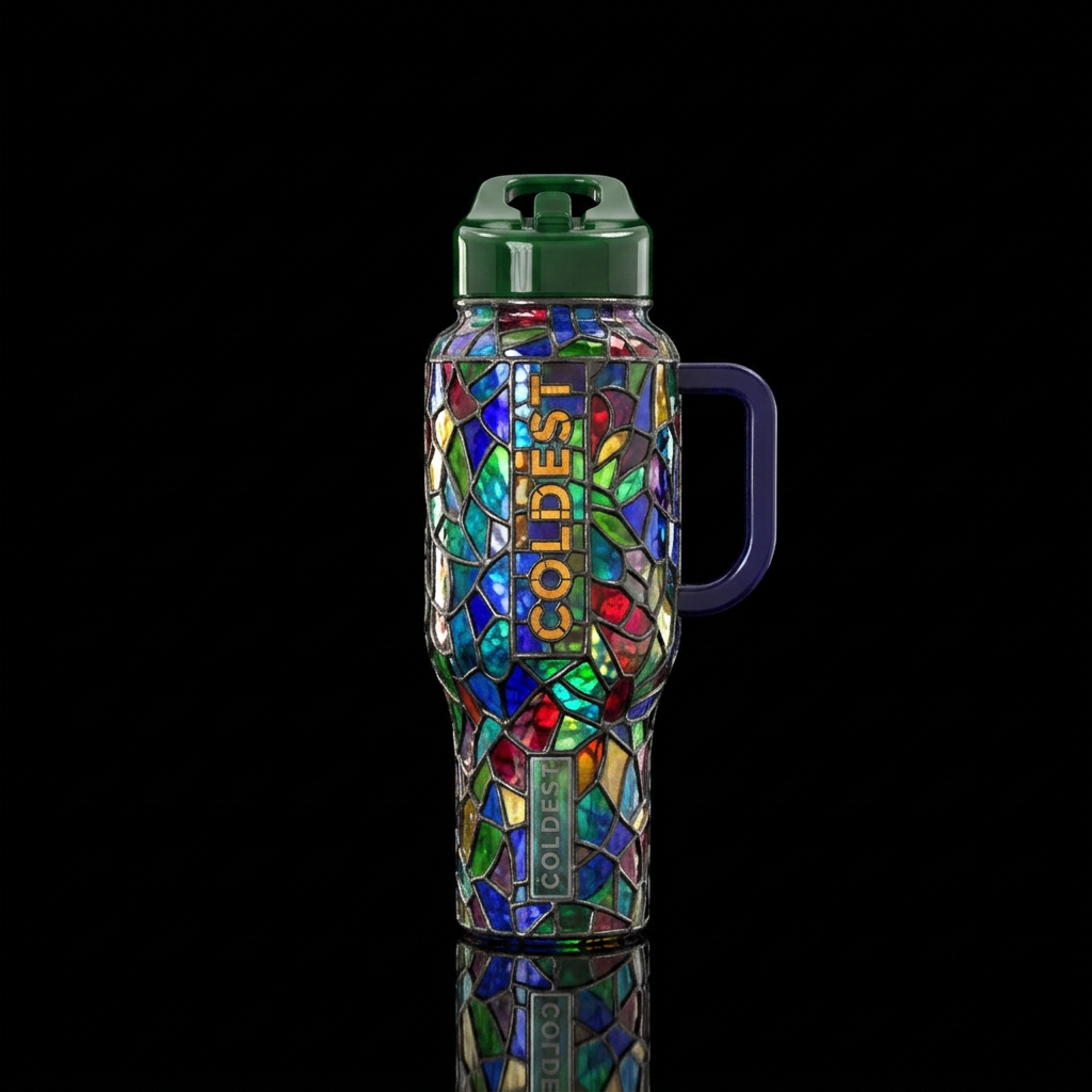 Enigmatic, glossy, trompe-l'œil, Tiffany lamp insp... water bottle design