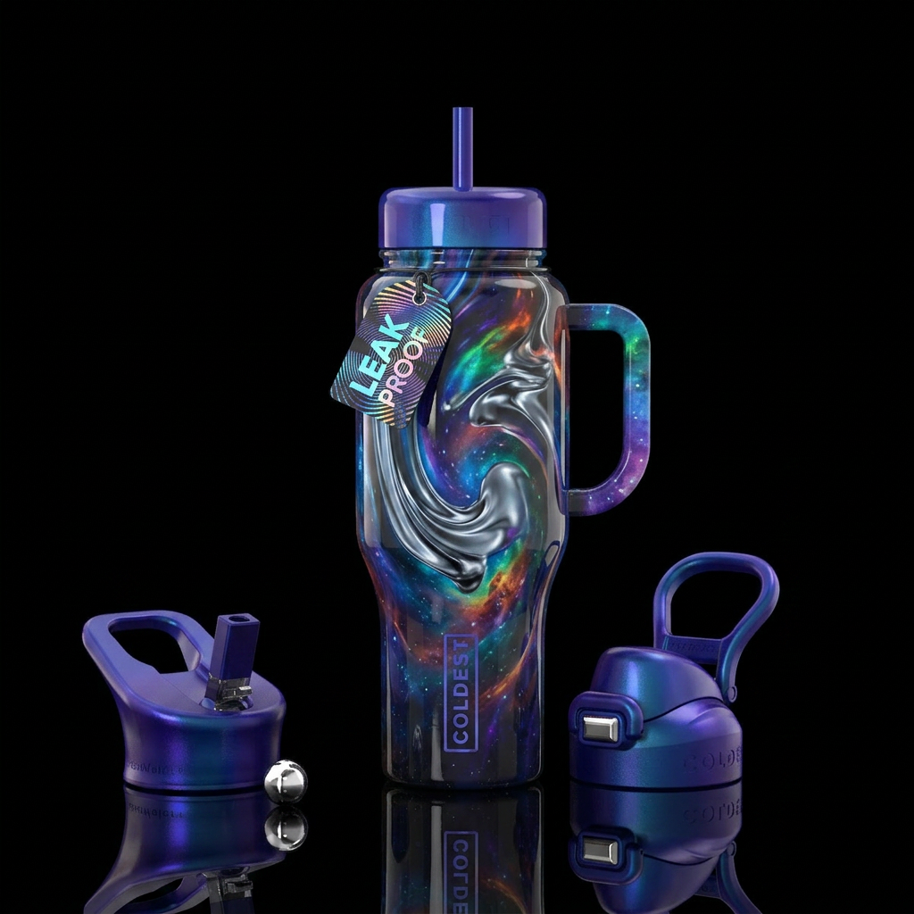 Time without end, glossy, trompe-l'œil water bottle design