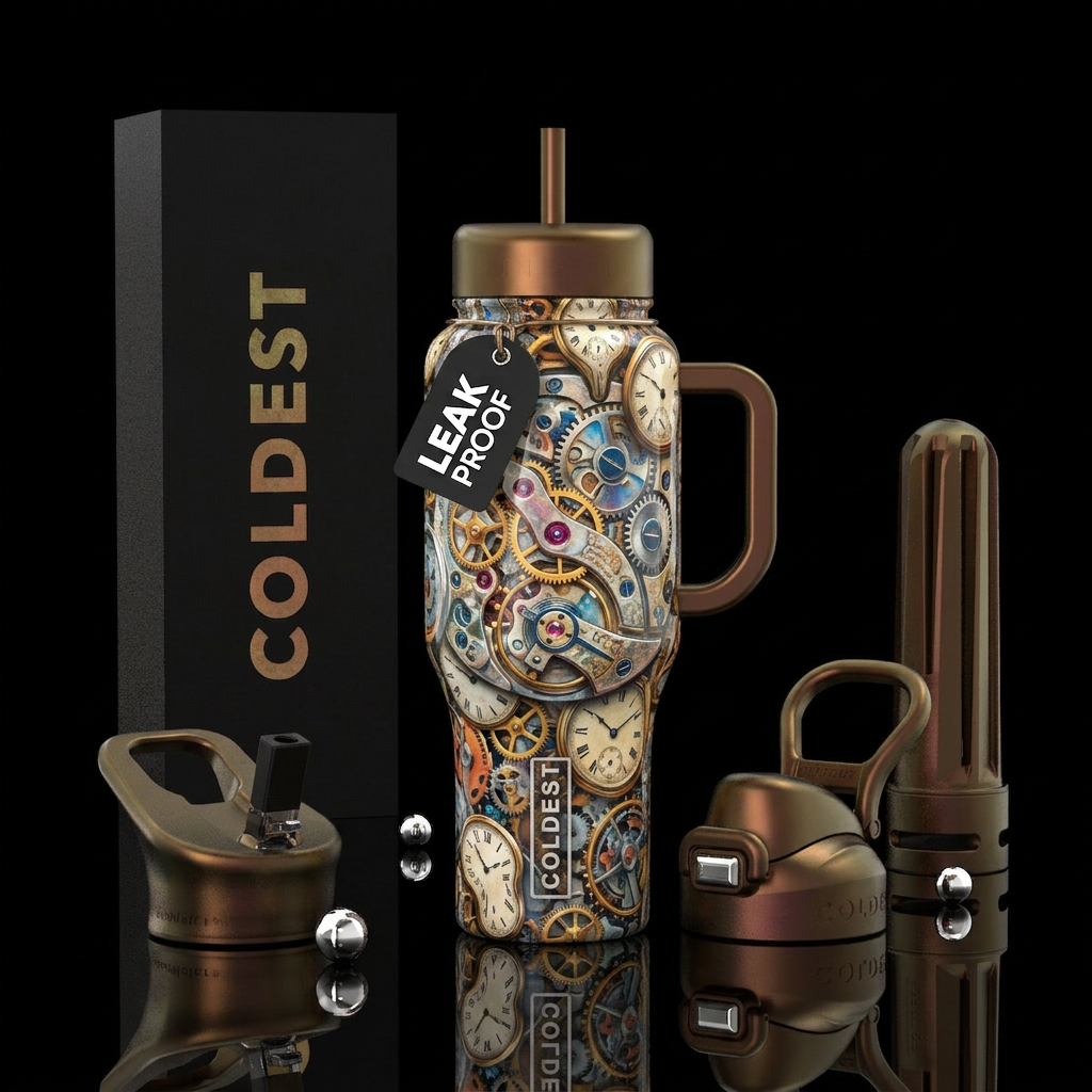 Time without end, glossy, trompe-l'œil water bottle design