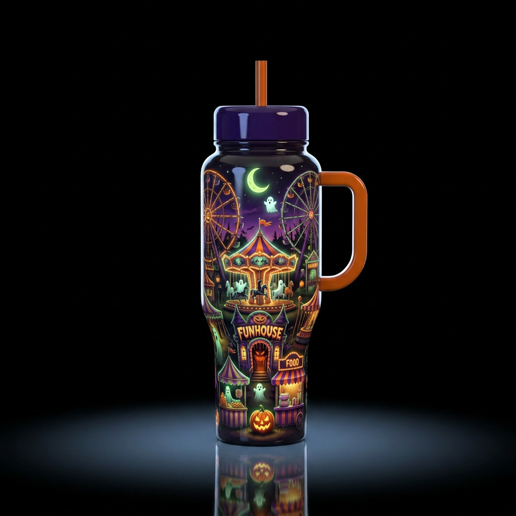 Halloween carnival, glossy, trompe-l'œil, glow in ... water bottle design