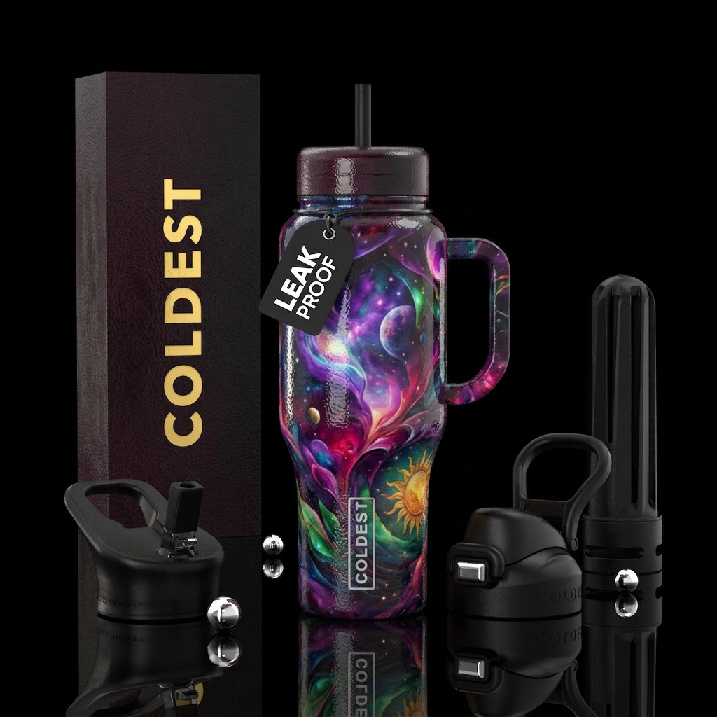 , glossy, trompe-l'œil,  intense, dreamy, divine, ... water bottle design