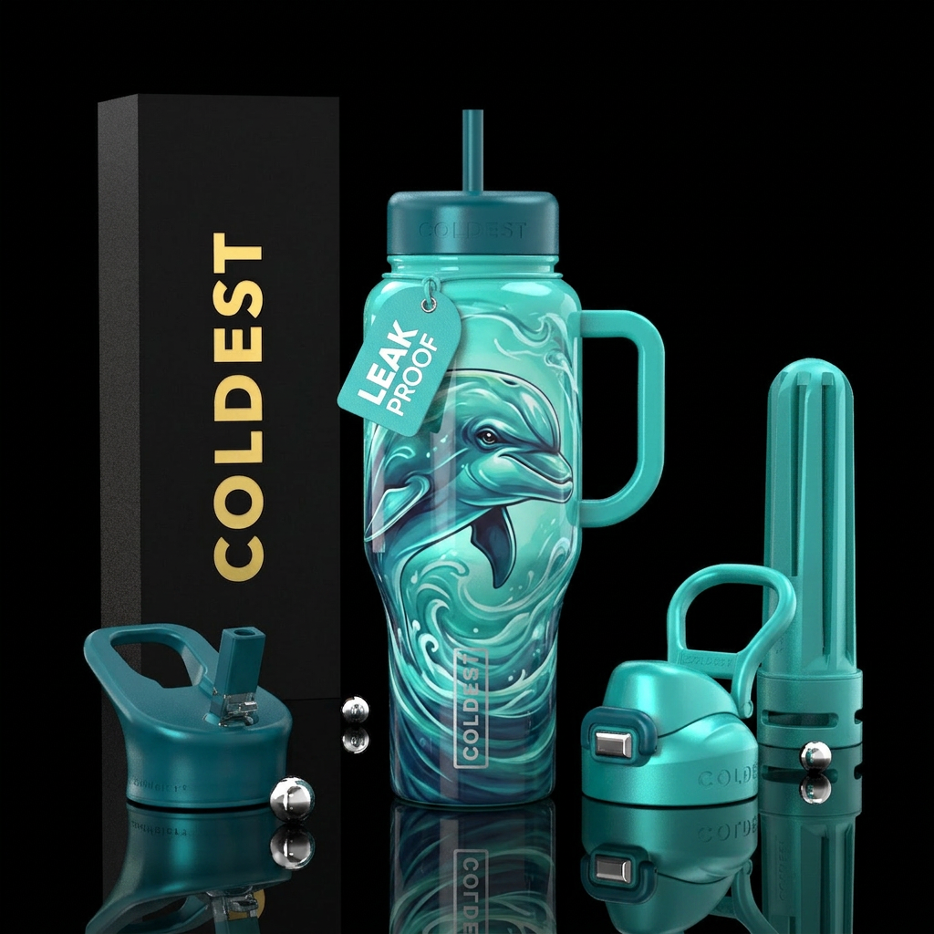 , glossy, trompe-l'œil,  intense, dreamy, divine,,... water bottle design