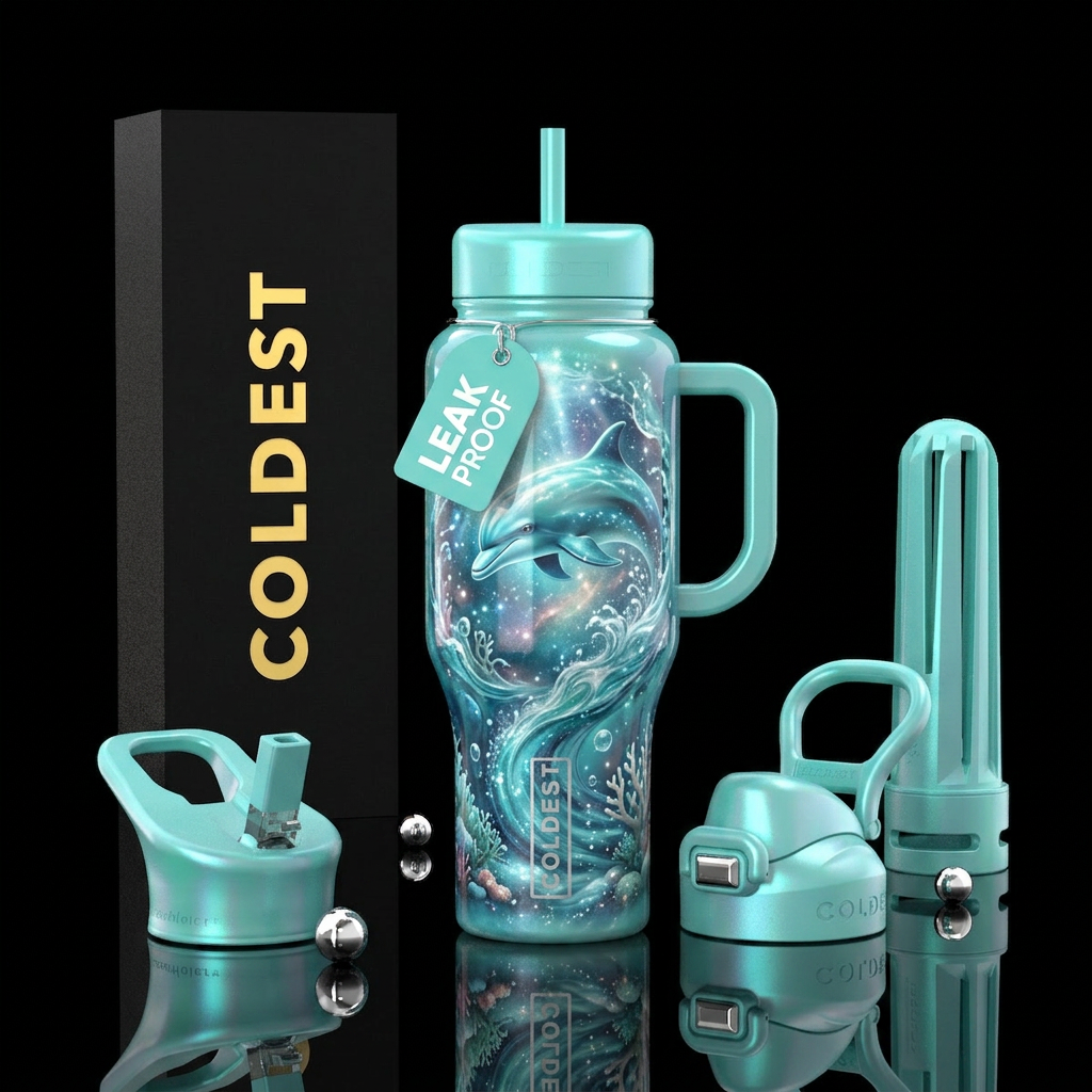 , glossy, trompe-l'œil,  intense, dreamy, divine,,... water bottle design