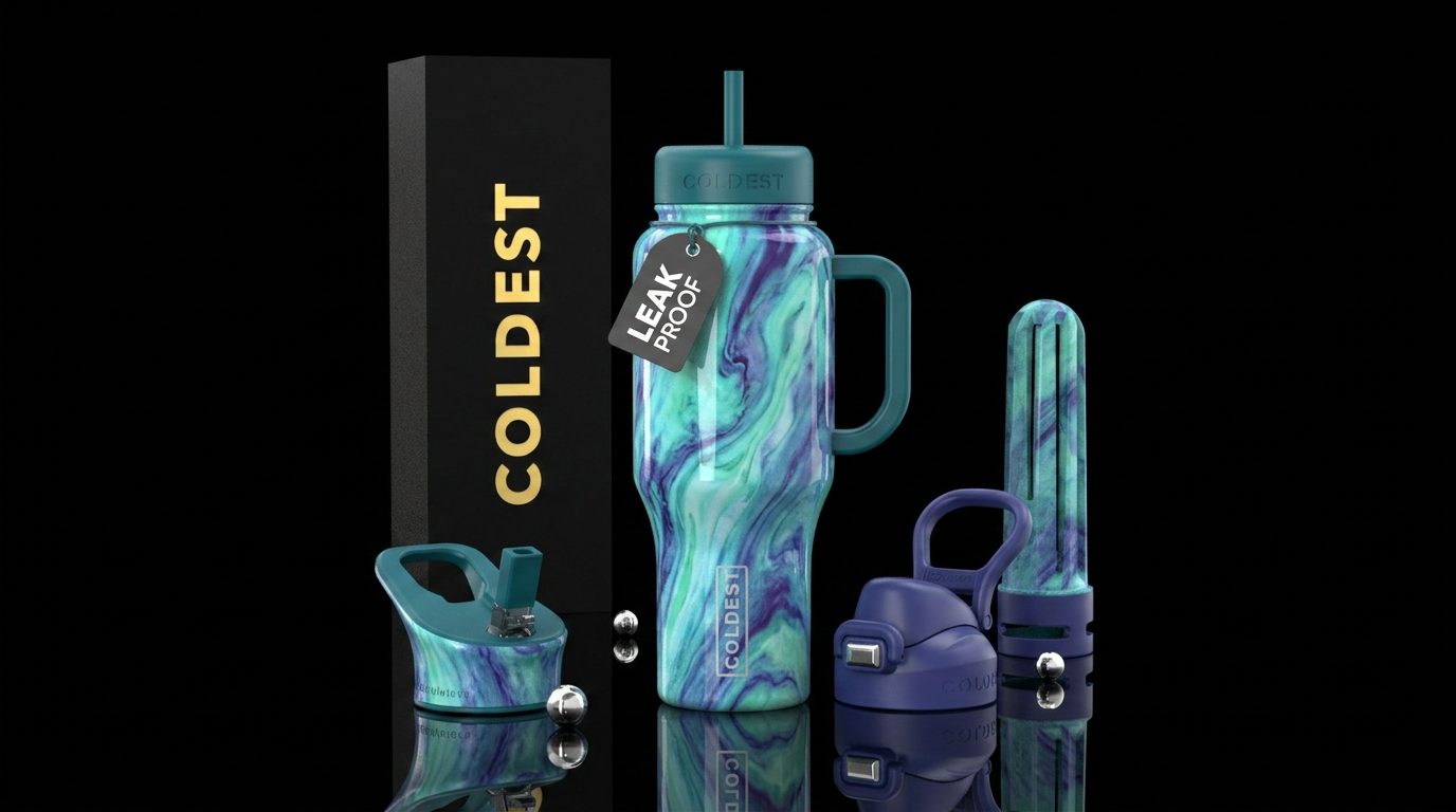 , glossy, trompe-l'œil,  intense, dreamy, divine,,... water bottle design