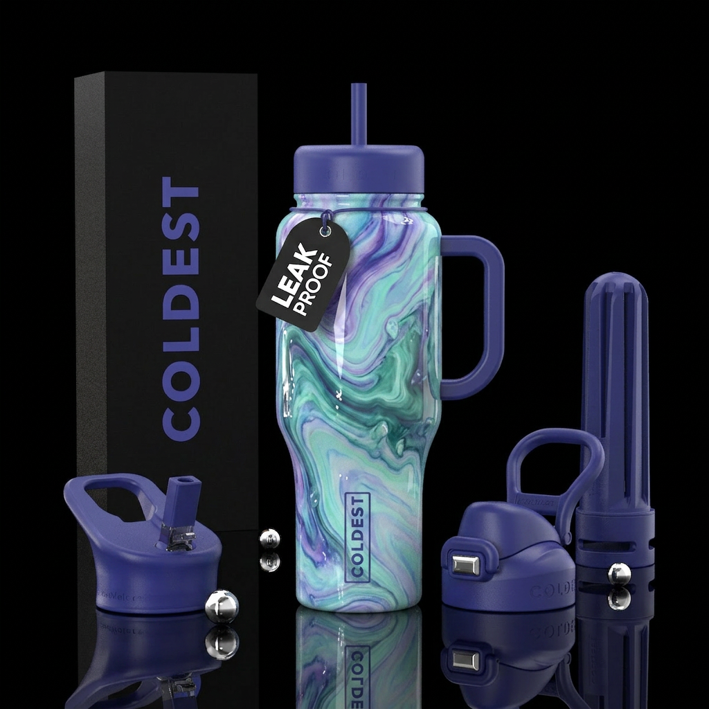 , glossy, trompe-l'œil,  intense, dreamy, divine,,... water bottle design