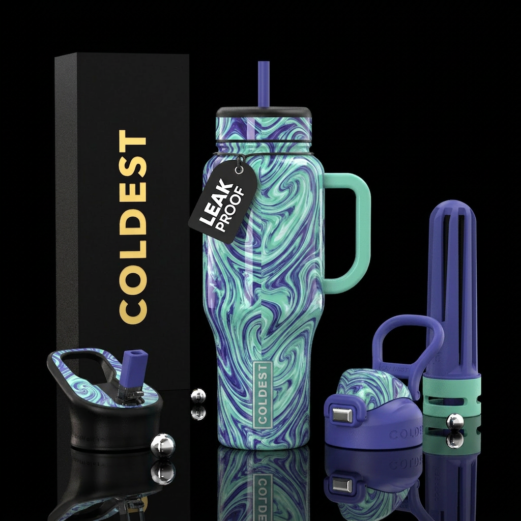 , glossy, trompe-l'œil,  intense, dreamy, divine,,... water bottle design