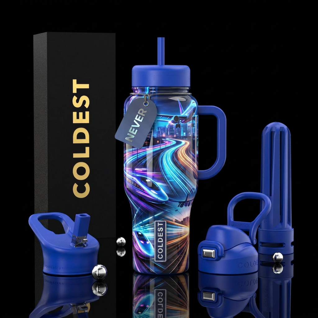 Transportation, glossy, trompe-l'œil, glowie water bottle design