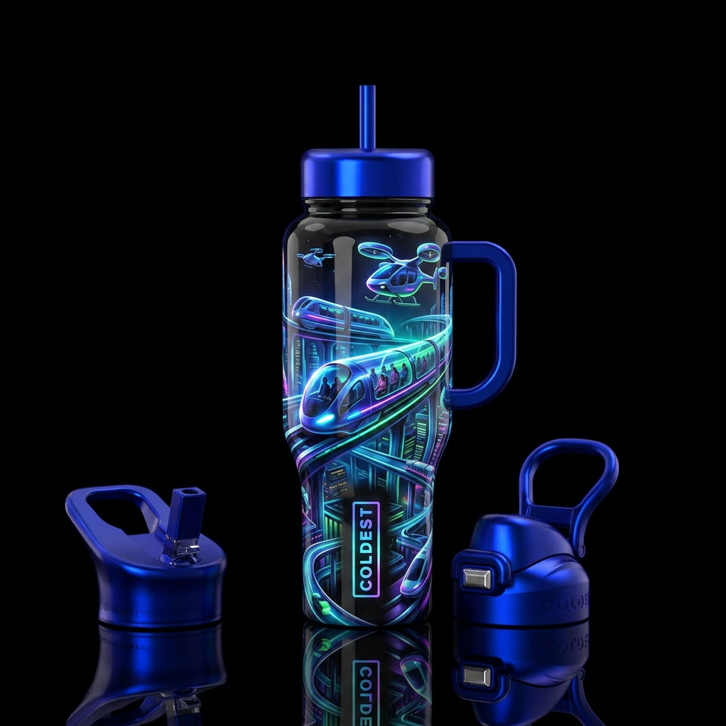 Transportation of the future, glossy, trompe-l'œil... water bottle design