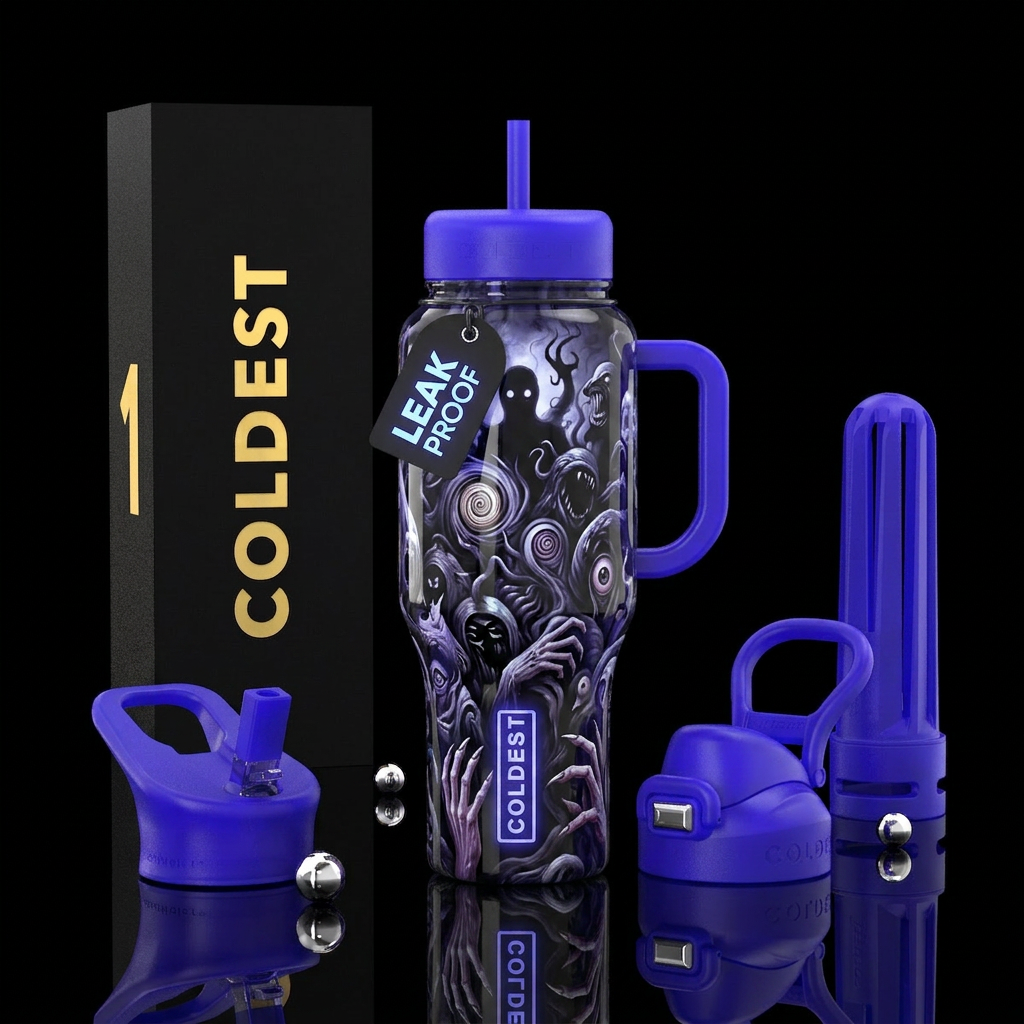 Nightmares, glossy, trompe-l'œil, glow in the dark water bottle design
