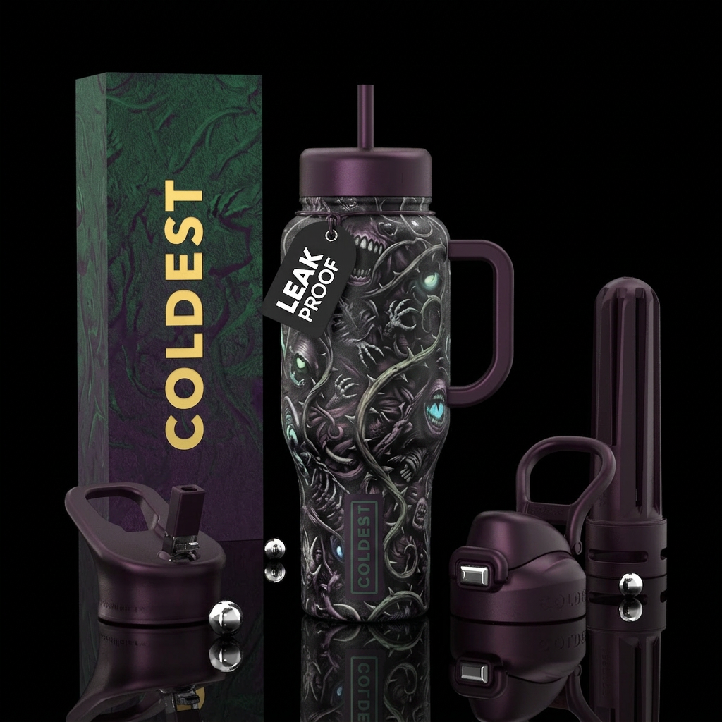 Nightmares, glossy, trompe-l'œil, glow in the dark water bottle design
