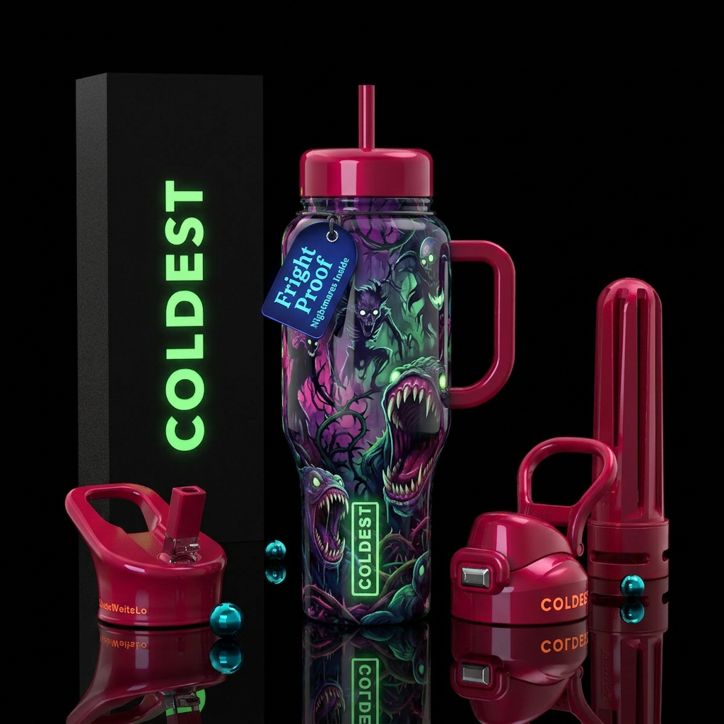 Nightmares, fright,, glossy, trompe-l'œil, glow in... water bottle design