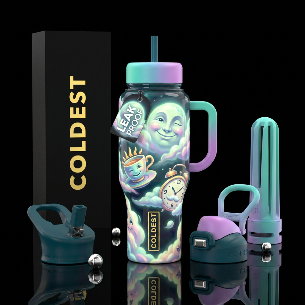 Day dreams, glossy, trompe-l'œil, glow in the dark... water bottle design