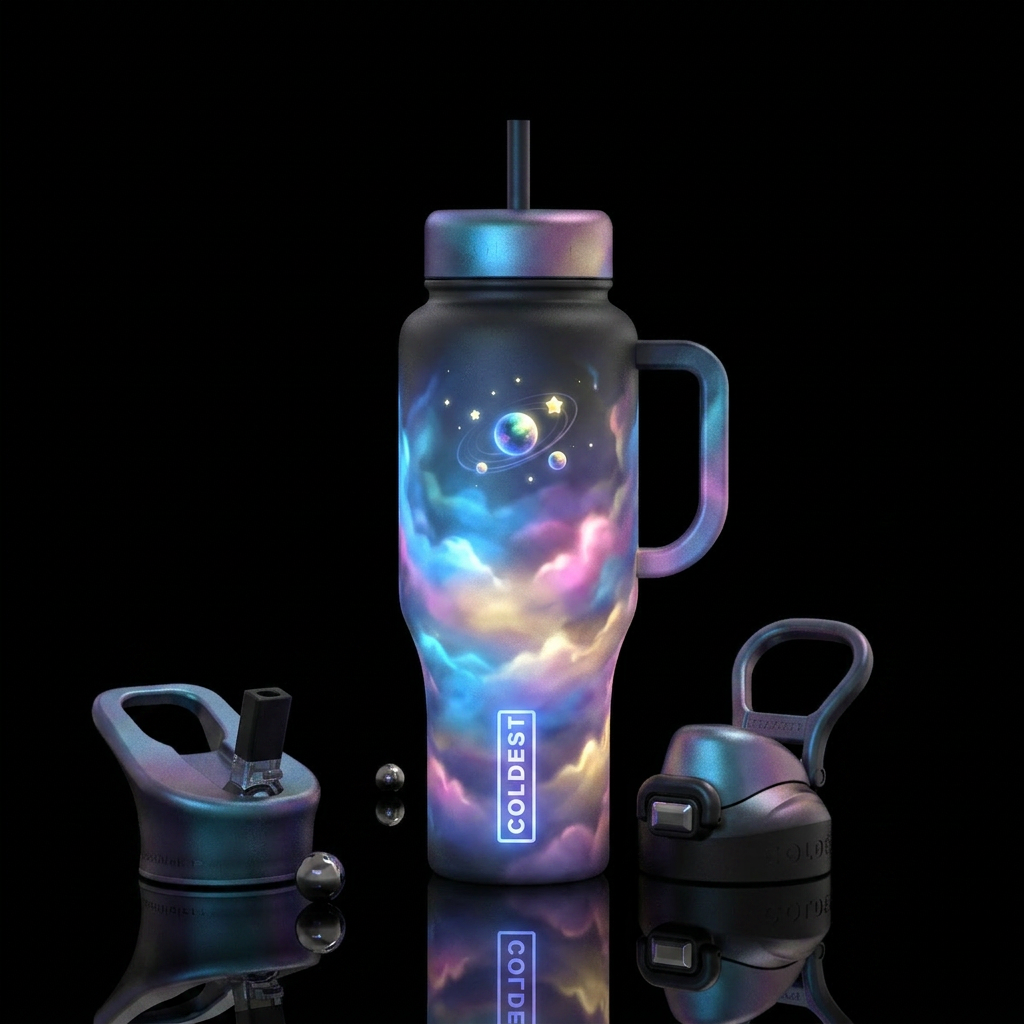 Day dreams, glossy, trompe-l'œil, glow in the dark... water bottle design