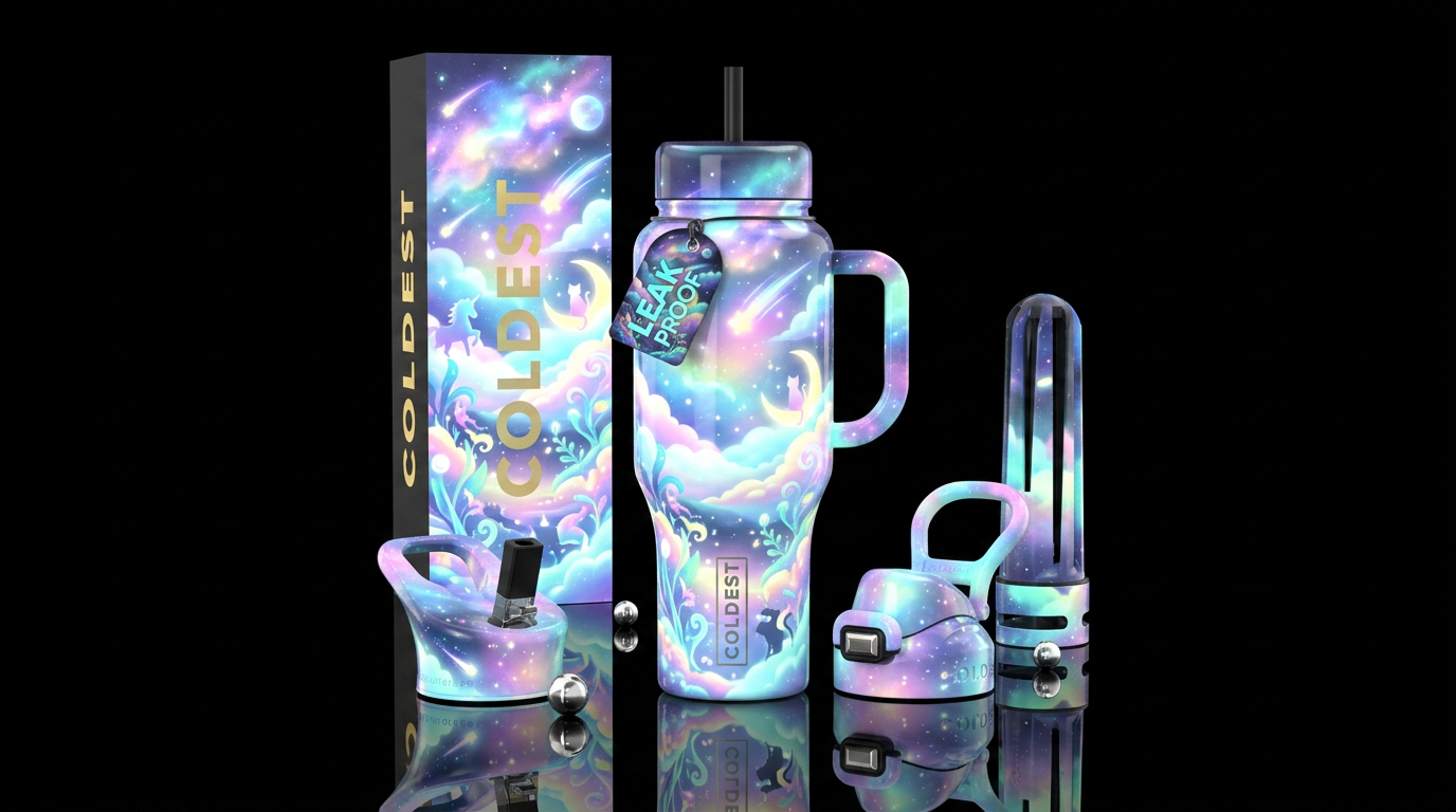 Day dreams, glossy, trompe-l'œil, glow in the dark... water bottle design
