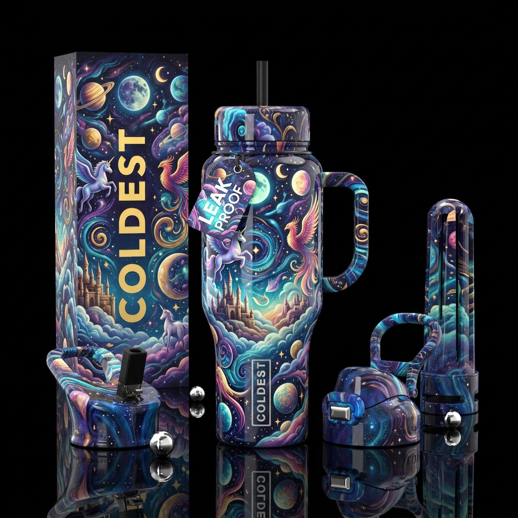 dreams, glossy, trompe-l'œil, glow in the dark,,dr... water bottle design