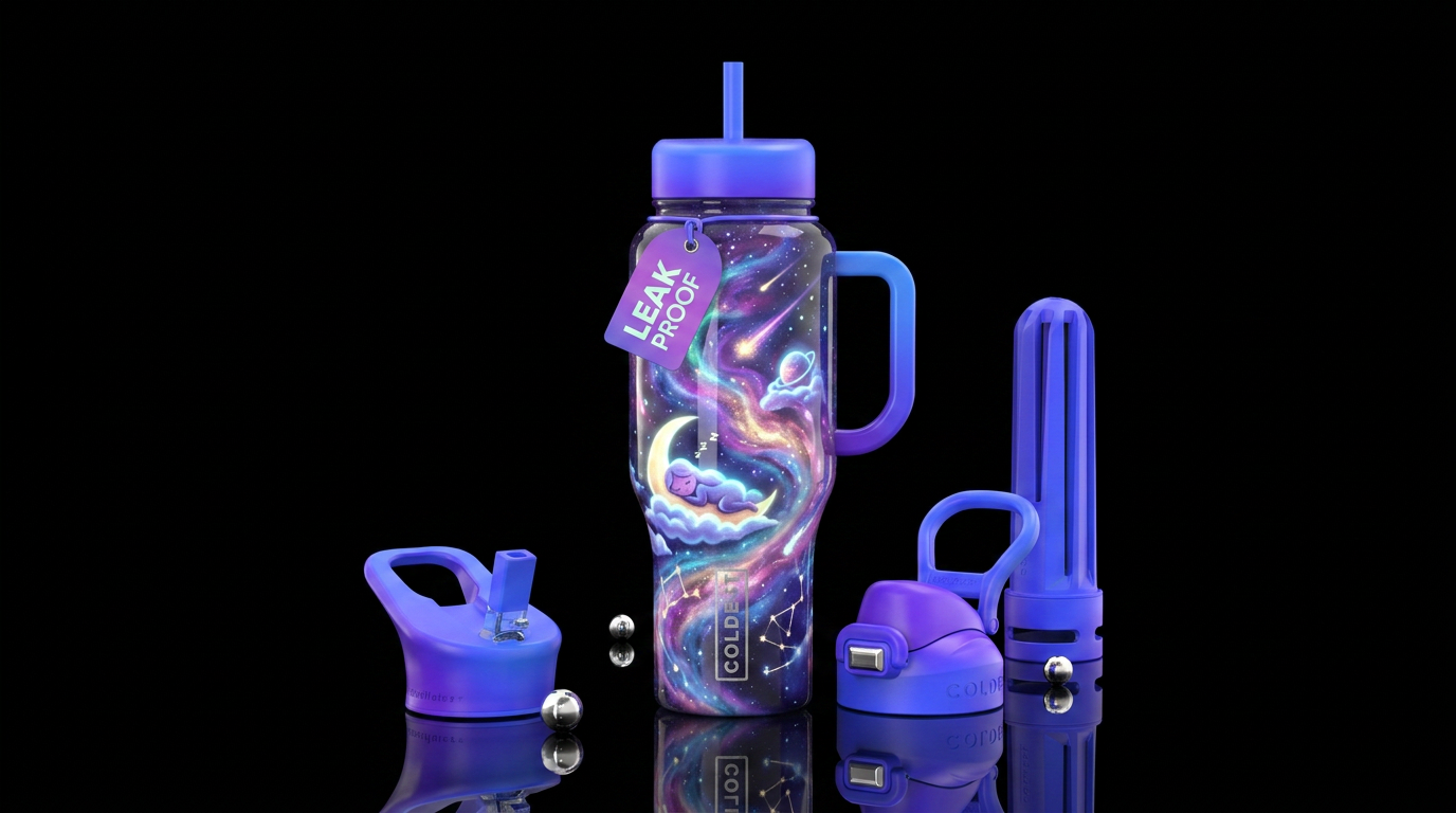 dreamer glossy, trompe-l'œil, glow in the dark,, d... water bottle design