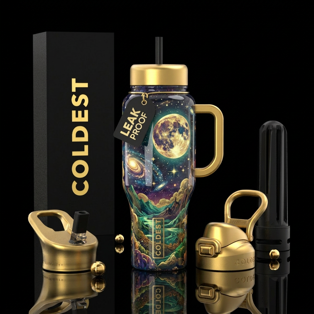 dreamer glossy, trompe-l'œil, glow in the dark,, d... water bottle design