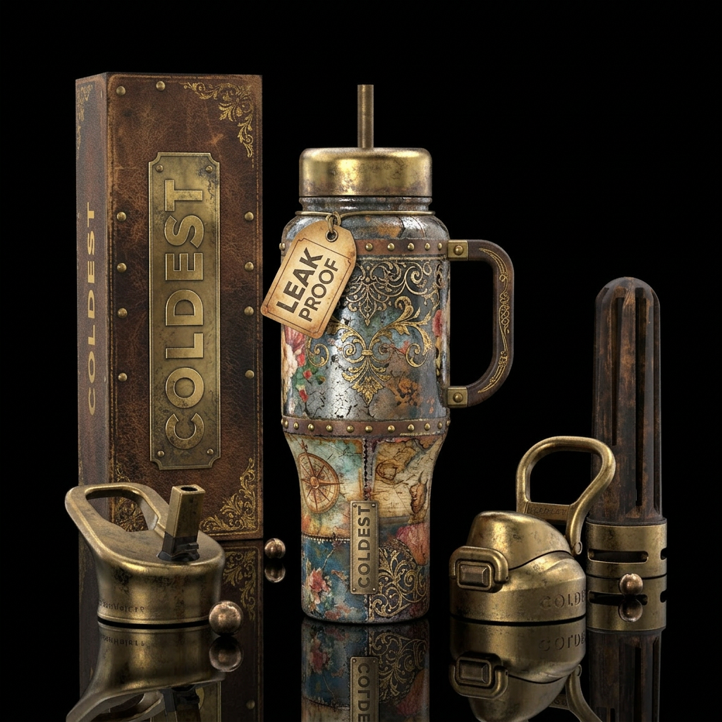 ,glossy, trompe-l'œil ,vintage,worn,new life water bottle design