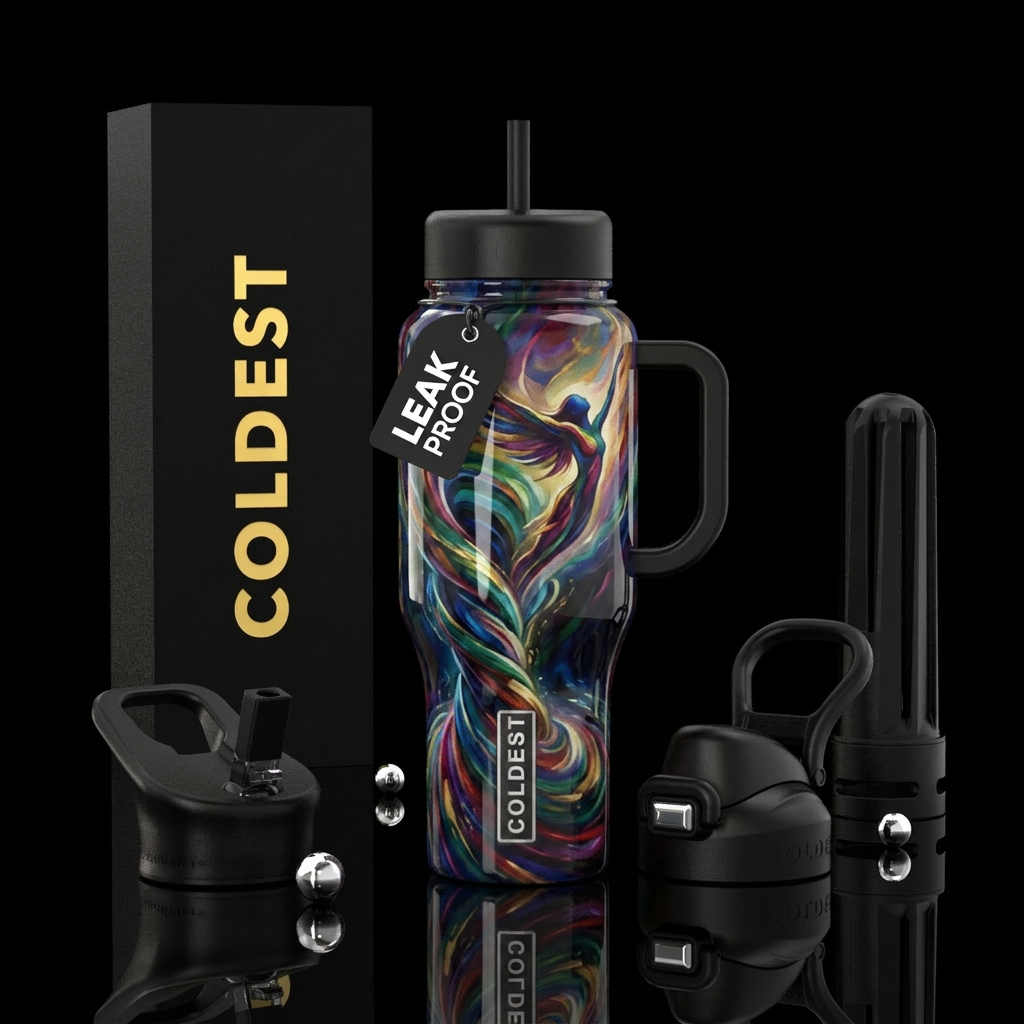 Pursuit of greatness, glossy, trompe-l'œil, savvy,... water bottle design