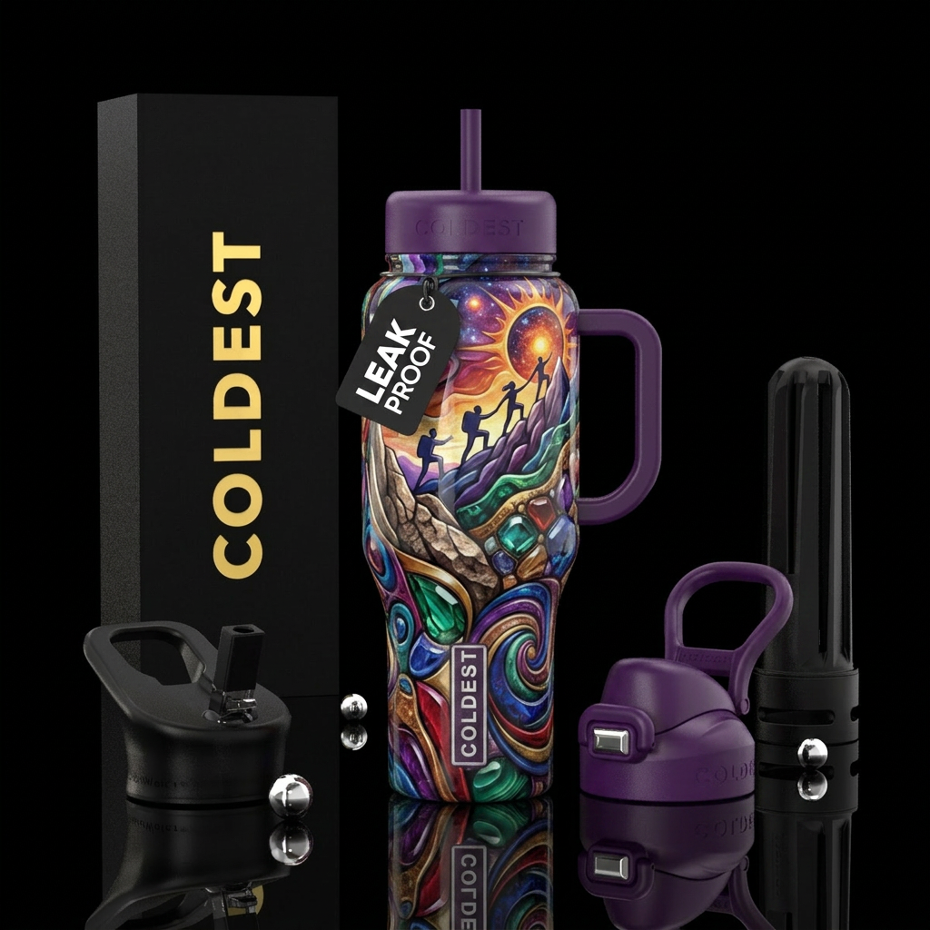 Pursuit of greatness, glossy, trompe-l'œil, savvy,... water bottle design
