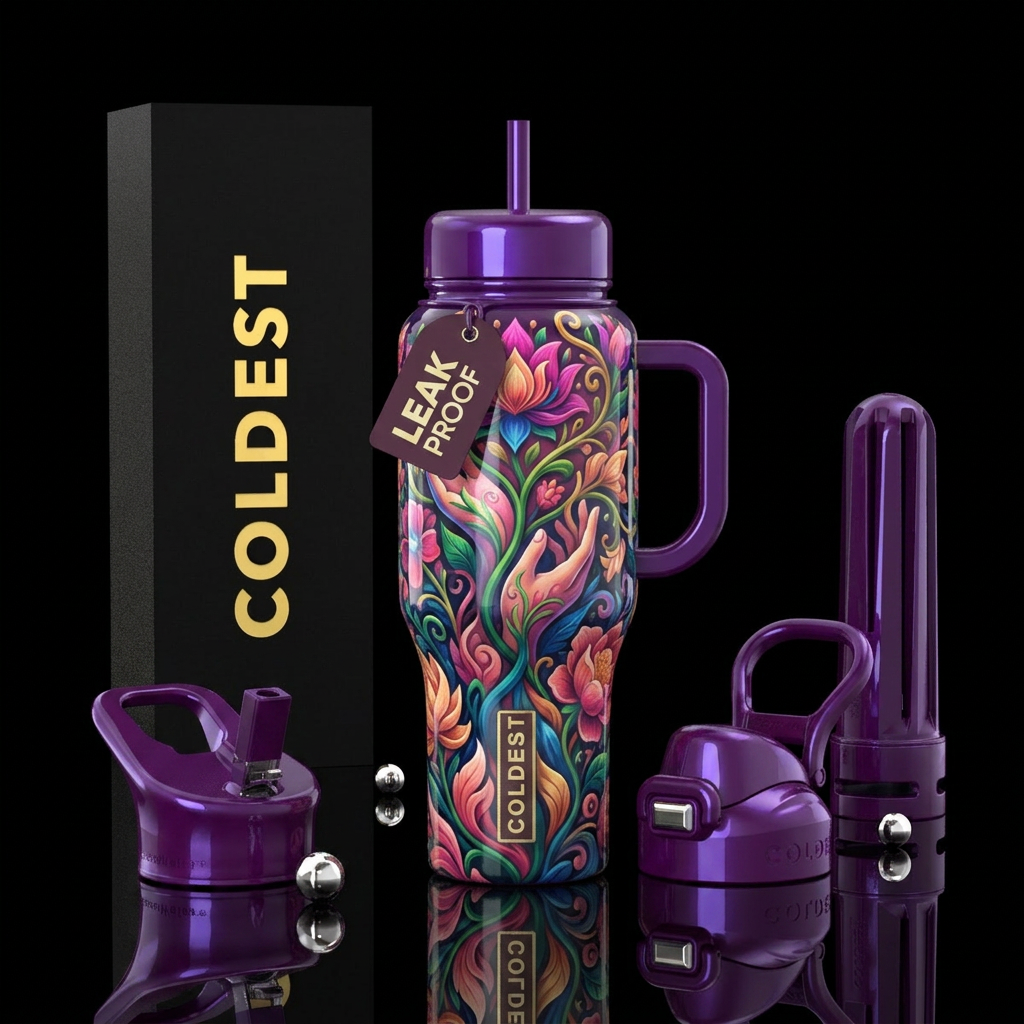 compassion, glossy, trompe-l'œil, powerful, humble water bottle design