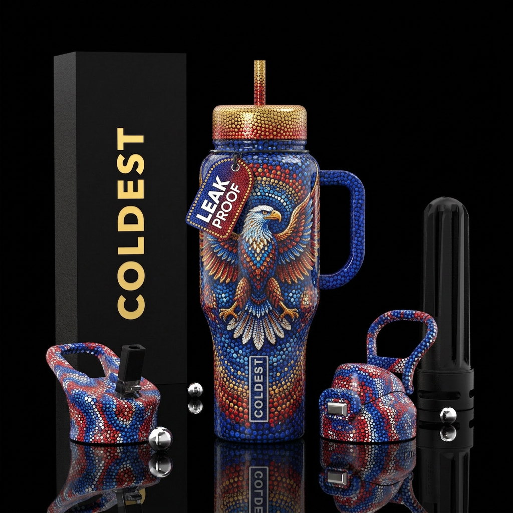 Pointilisim, patriotic eagle, glossy, trompe-l'œil water bottle design