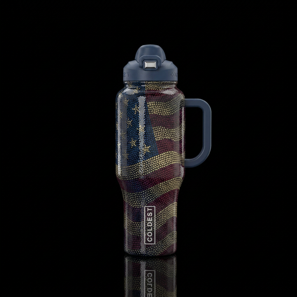 Pointilisim, patriotic , glossy, trompe-l'œil, glo... water bottle design