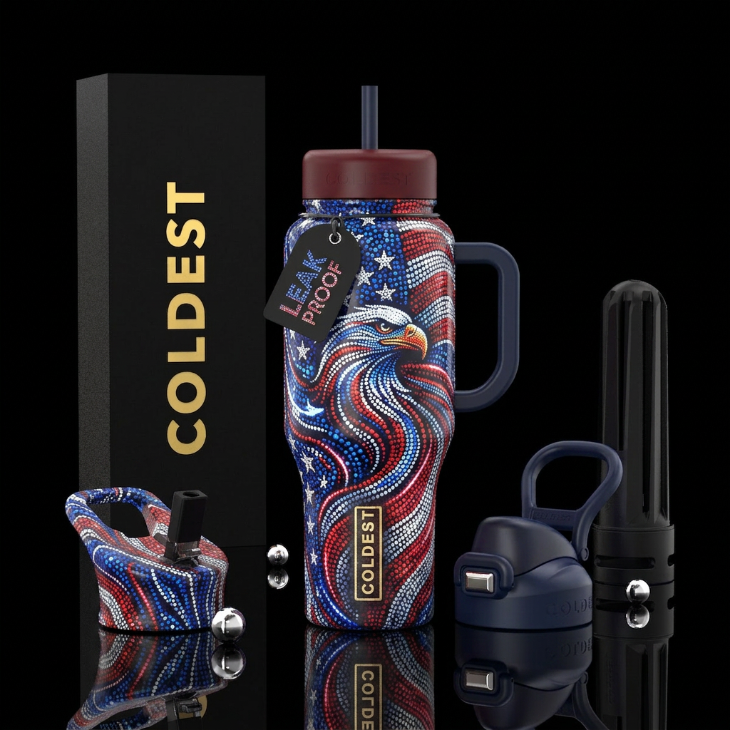 Pointilisim, patriotic , glossy, trompe-l'œil, glo... water bottle design