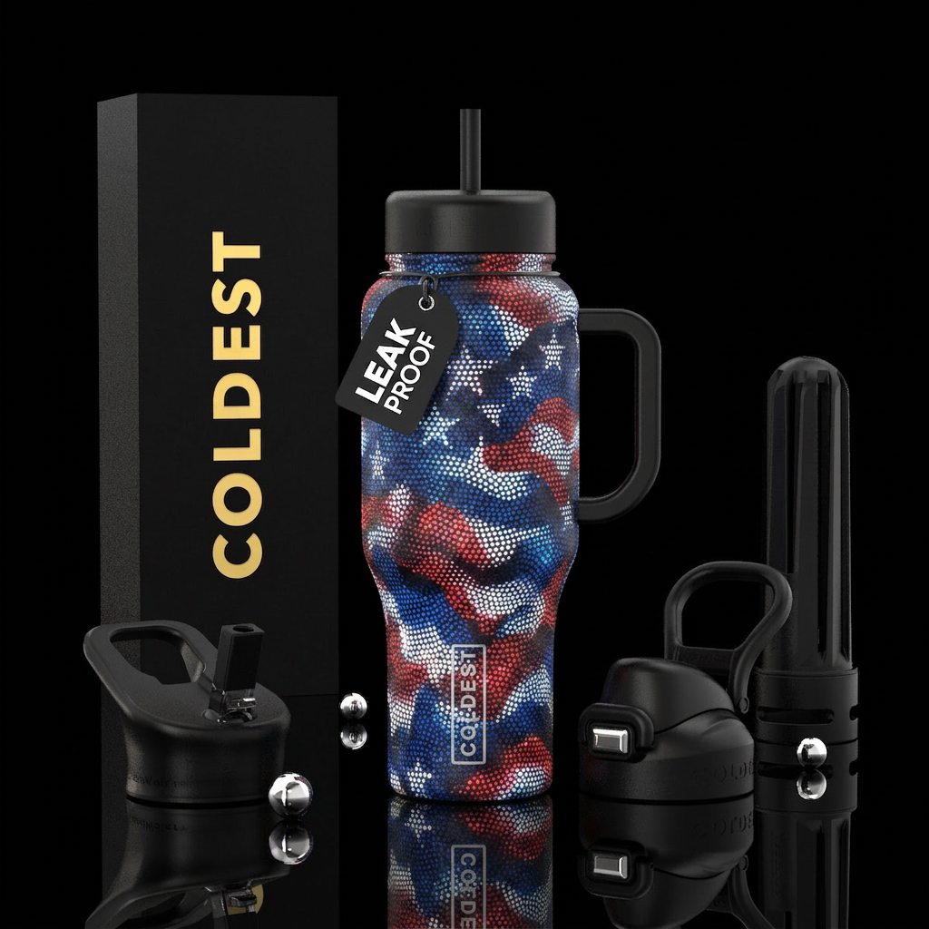 Pointilisim, patriotic , glossy, trompe-l'œil, glo... water bottle design