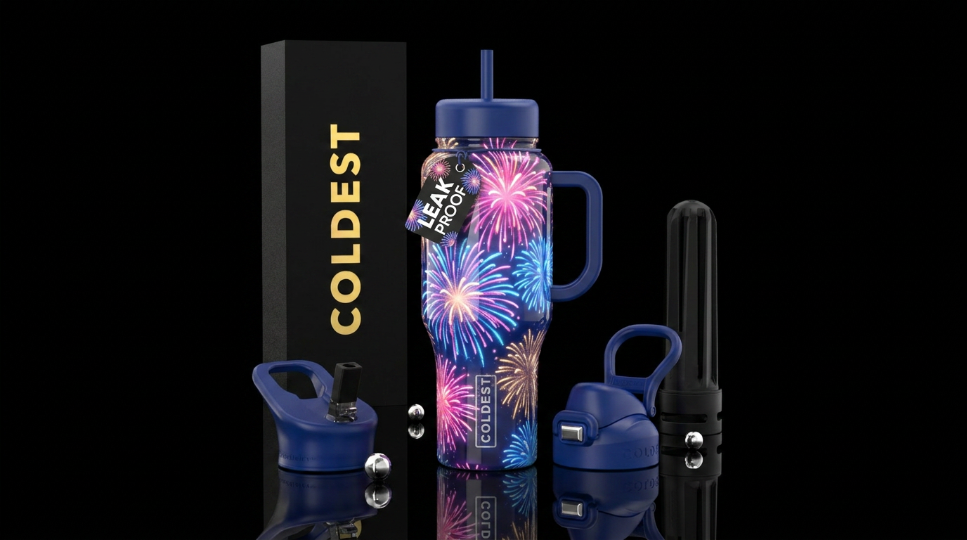 Cute,Whimsical, glossy, trompe-l'œil, glow in the ... water bottle design