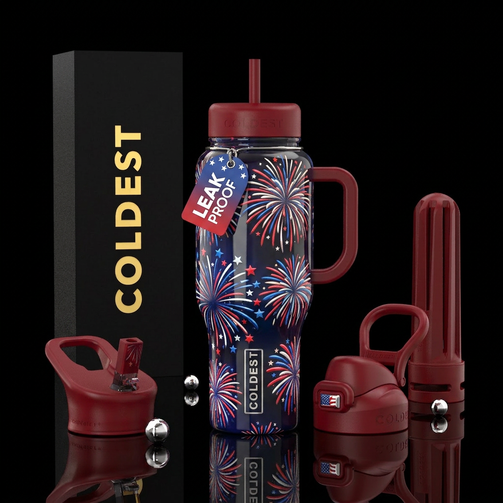 Cute,Whimsical, glossy, trompe-l'œil, glow in the ... water bottle design