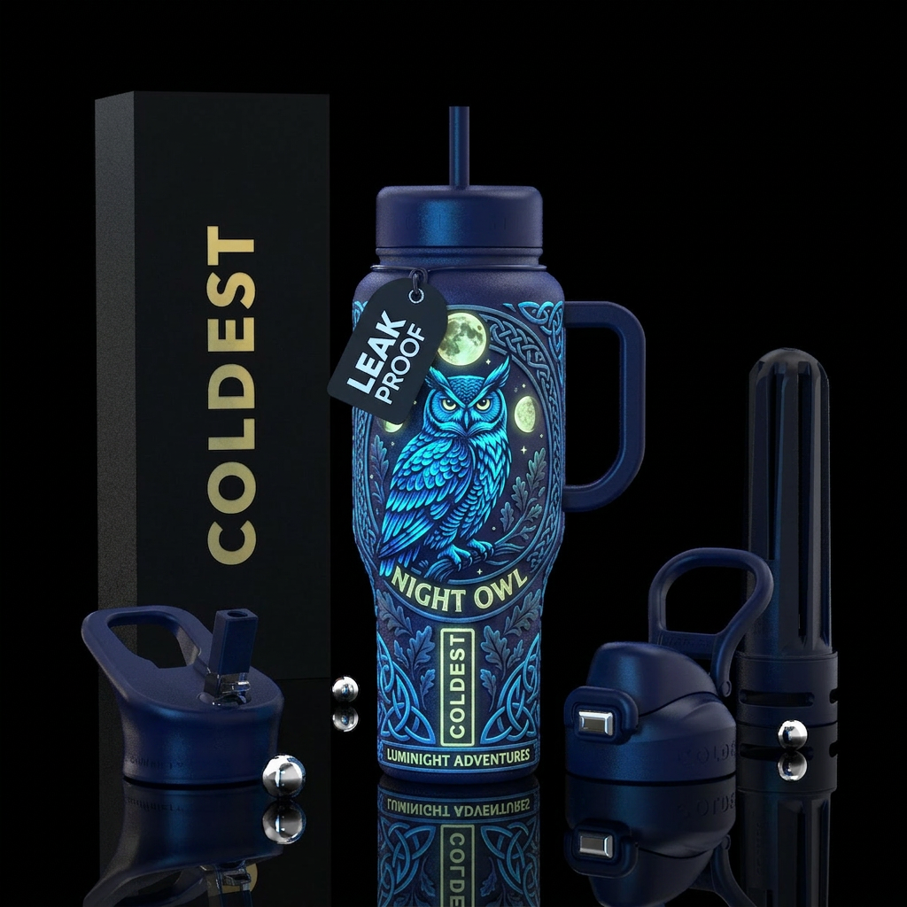 dramatic, low-light photograph of the textured 'Ni... water bottle design