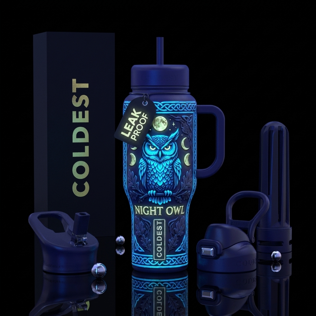 dramatic, low-light photograph of the textured 'Ni... water bottle design