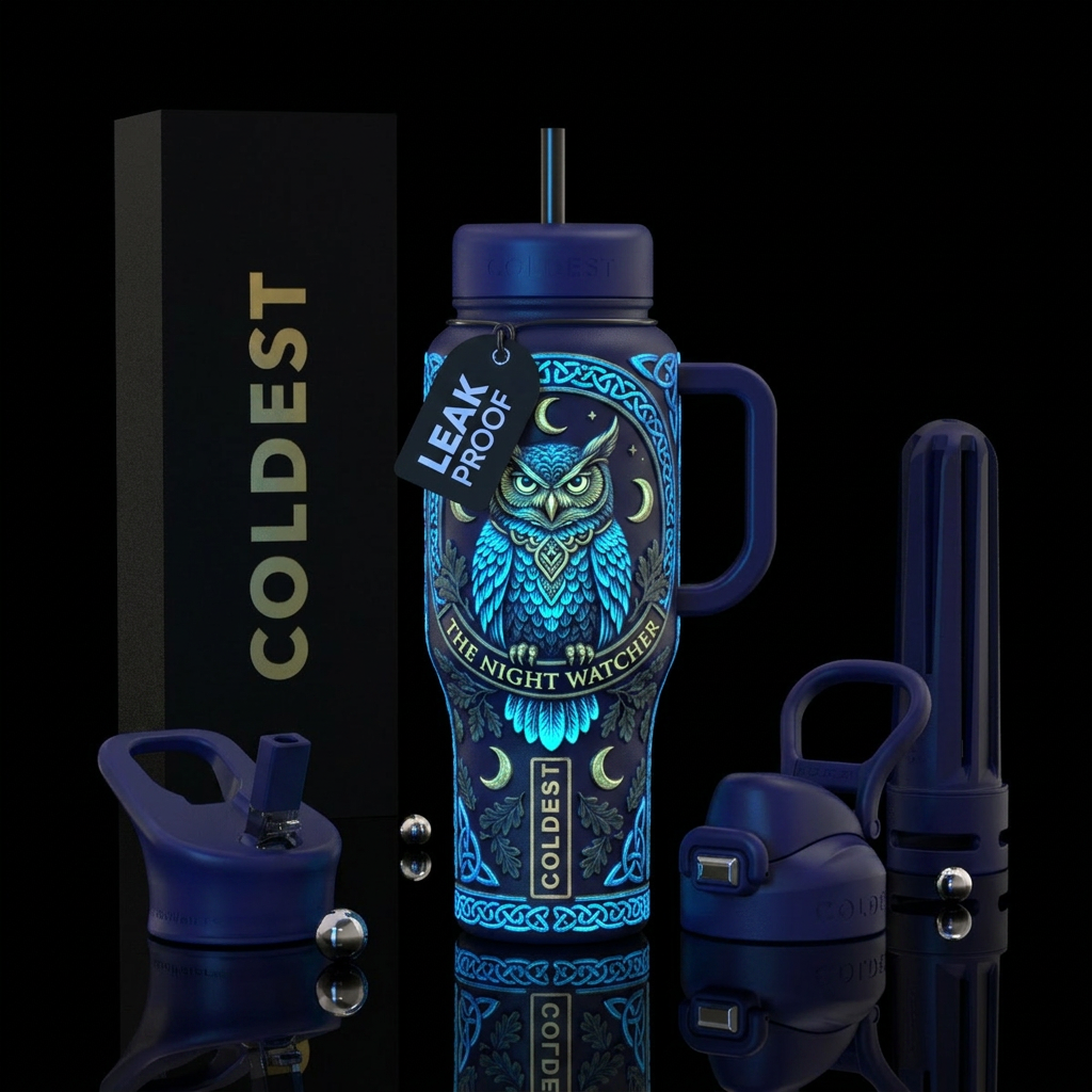 dramatic, low-light photograph of the textured,dre... water bottle design