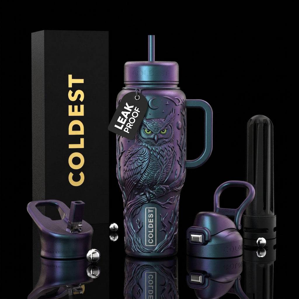 detailed, close-up photograph of a large, insulate... water bottle design