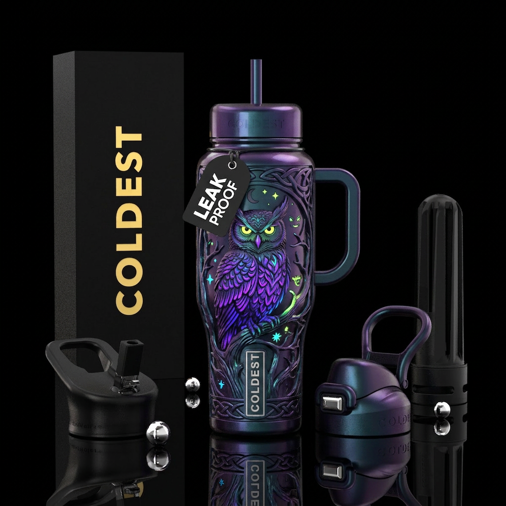 detailed, close-up photograph of a large, insulate... water bottle design