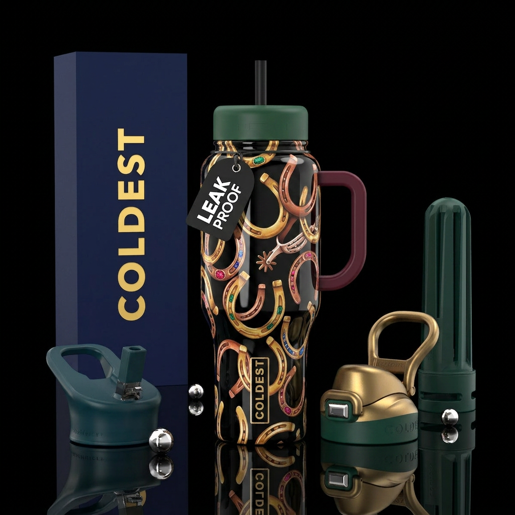 Horseshoe art, glossy, trompe-l'œil water bottle design
