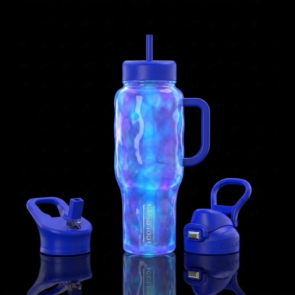 Blubbery, glossy, trompe-l'œil, glowie water bottle design