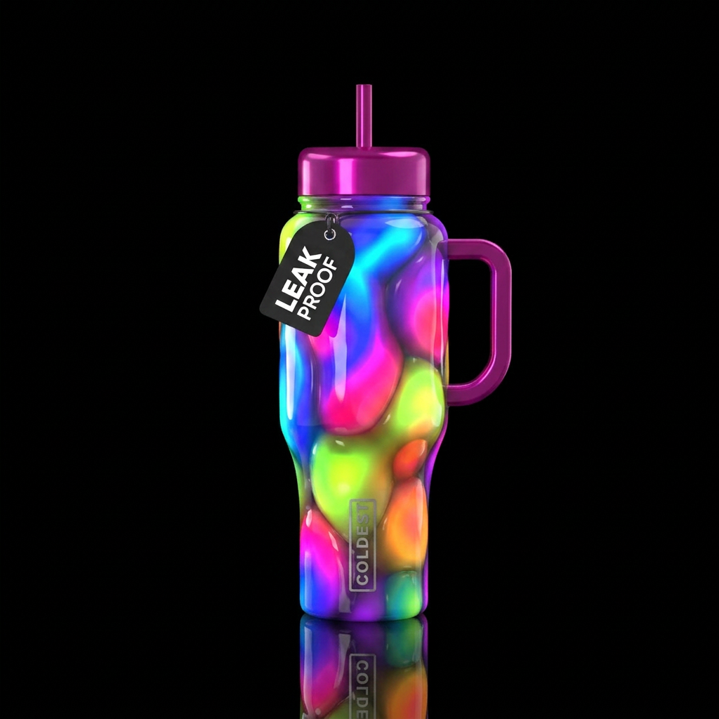 Blubbery, glossy, trompe-l'œil, glowie,vibrant water bottle design