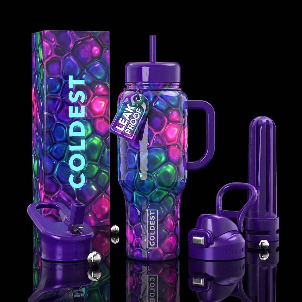 Blubbery, glossy, trompe-l'œil, glowie,vibrant ,vi... water bottle design