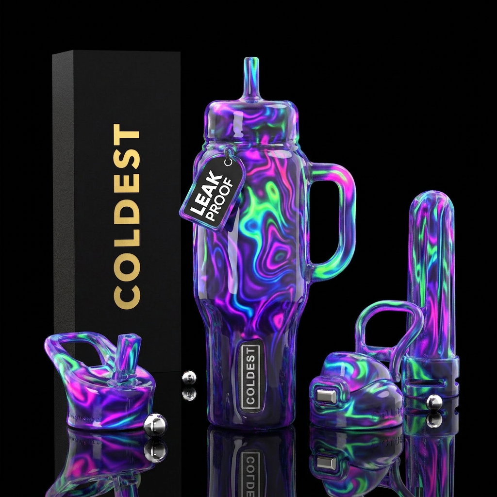 Blubbery, glossy, trompe-l'œil, glowie,vibrant ,vi... water bottle design