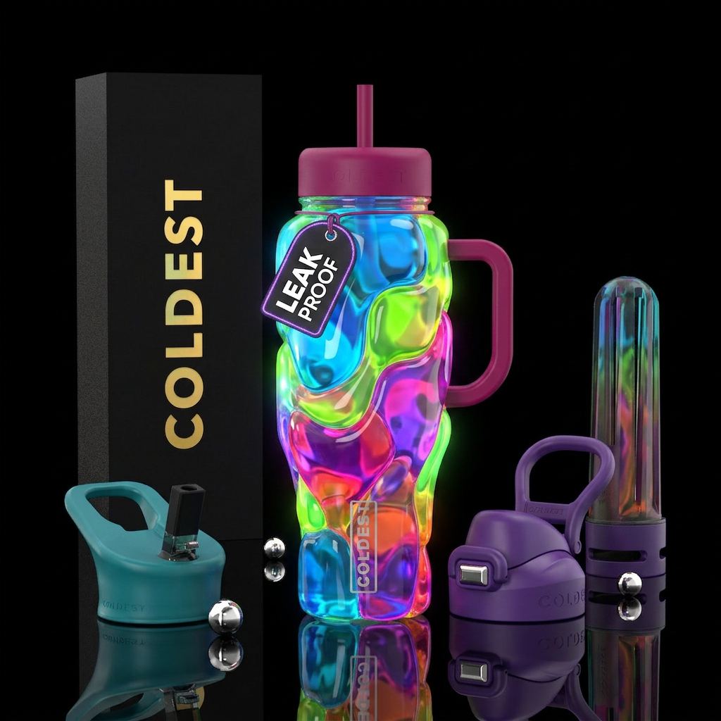 Blubbery, glossy, trompe-l'œil, glowie,vibrant ,vi... water bottle design