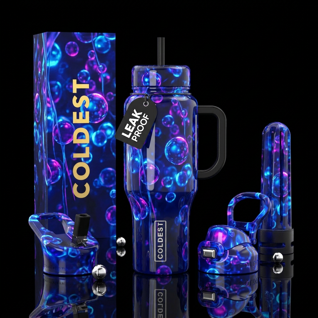 Blubbery, glossy, trompe-l'œil, glowie,vibrant ,vi... water bottle design