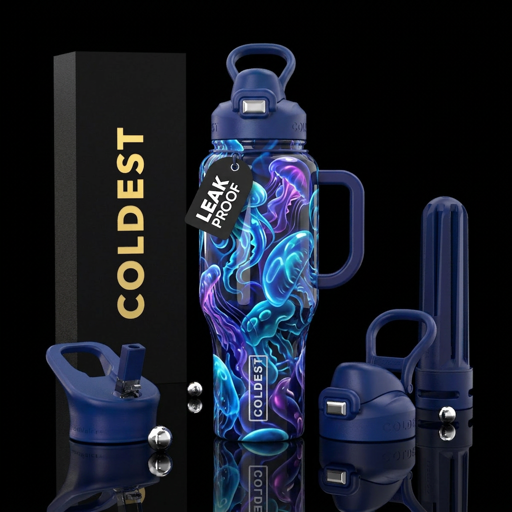 Blubbery, glossy, trompe-l'œil, glowie,vibrant ,vi... water bottle design