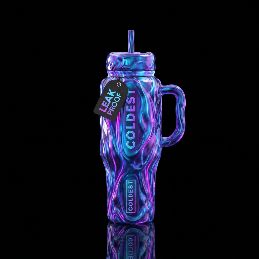 Blubbery, glossy, trompe-l'œil, glowie,vibrant ,vi... water bottle design