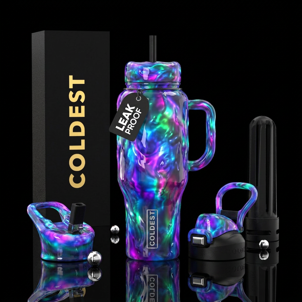 Blubbery, glossy, trompe-l'œil, glowie,vibrant ,vi... water bottle design